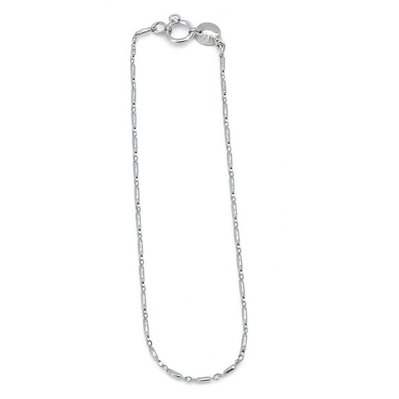 Aurafin 14K White Gold Italy Bar Bead Anklet Chain Bracelet Delicate Minimalist - Picture 2 of 7